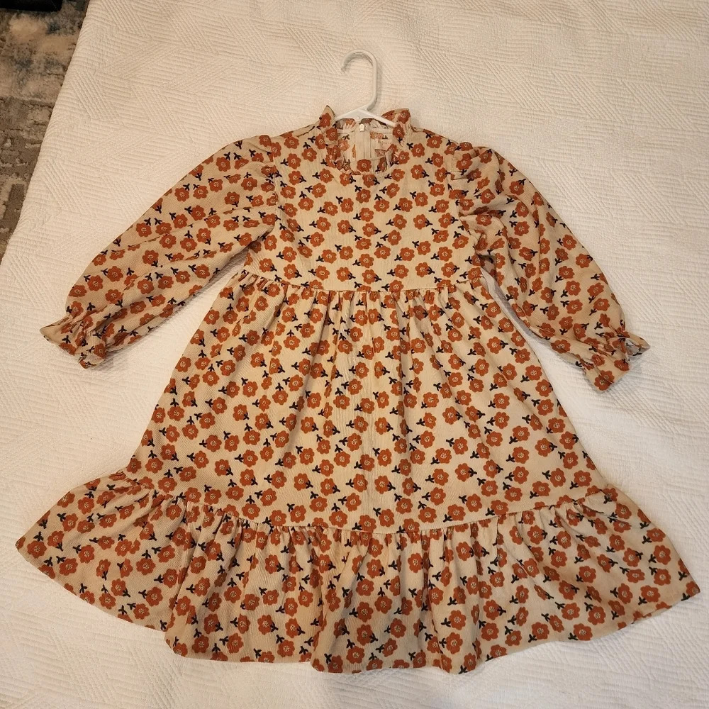 Bonjour Ange Corduroy Mustard Brown Orange‎ Floral Long Sleeve Dress XL